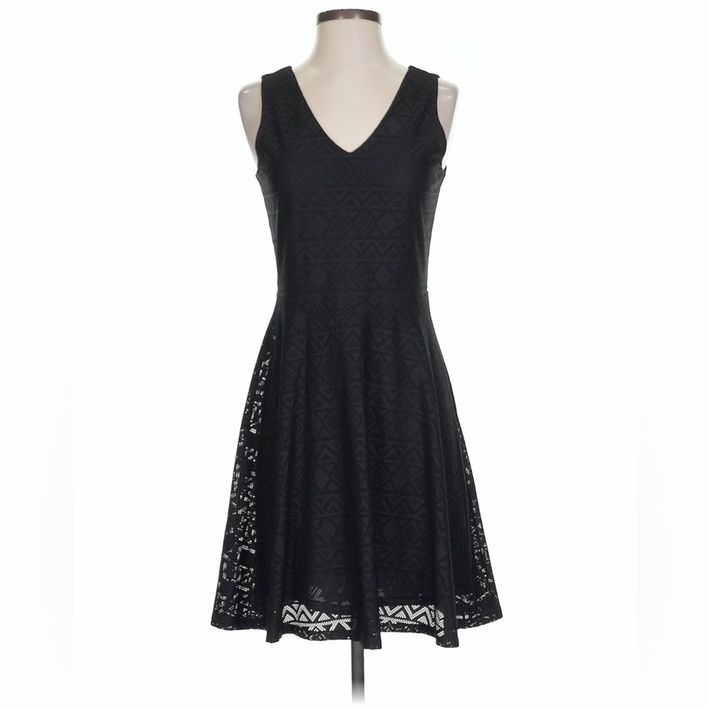 CeCe Black V-Neck Lace Fit & Flare Midi Dress